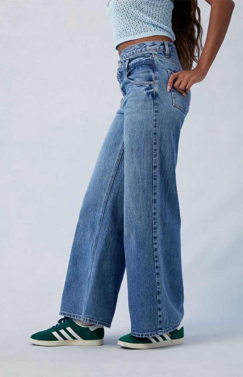 MEDIUM INDIGO PacSun Eco Medium Indigo Asymmetrical Wide Leg Jeans | VYTUXKP-07