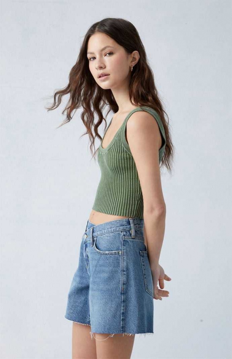 MEDIUM INDIGO PacSun Eco Medium Indigo Asymmetrical High Waisted Relaxed Jorts | MPYDBTX-41