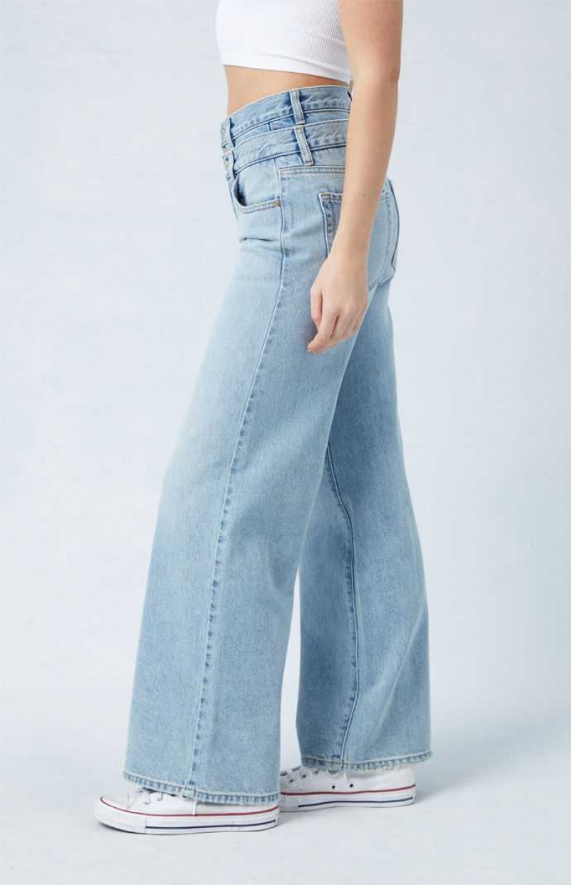 MEDIUM INDIGO PacSun Eco Medium Indigo Double Waistband Mid Rise Baggy Jeans | WAPSFVB-32