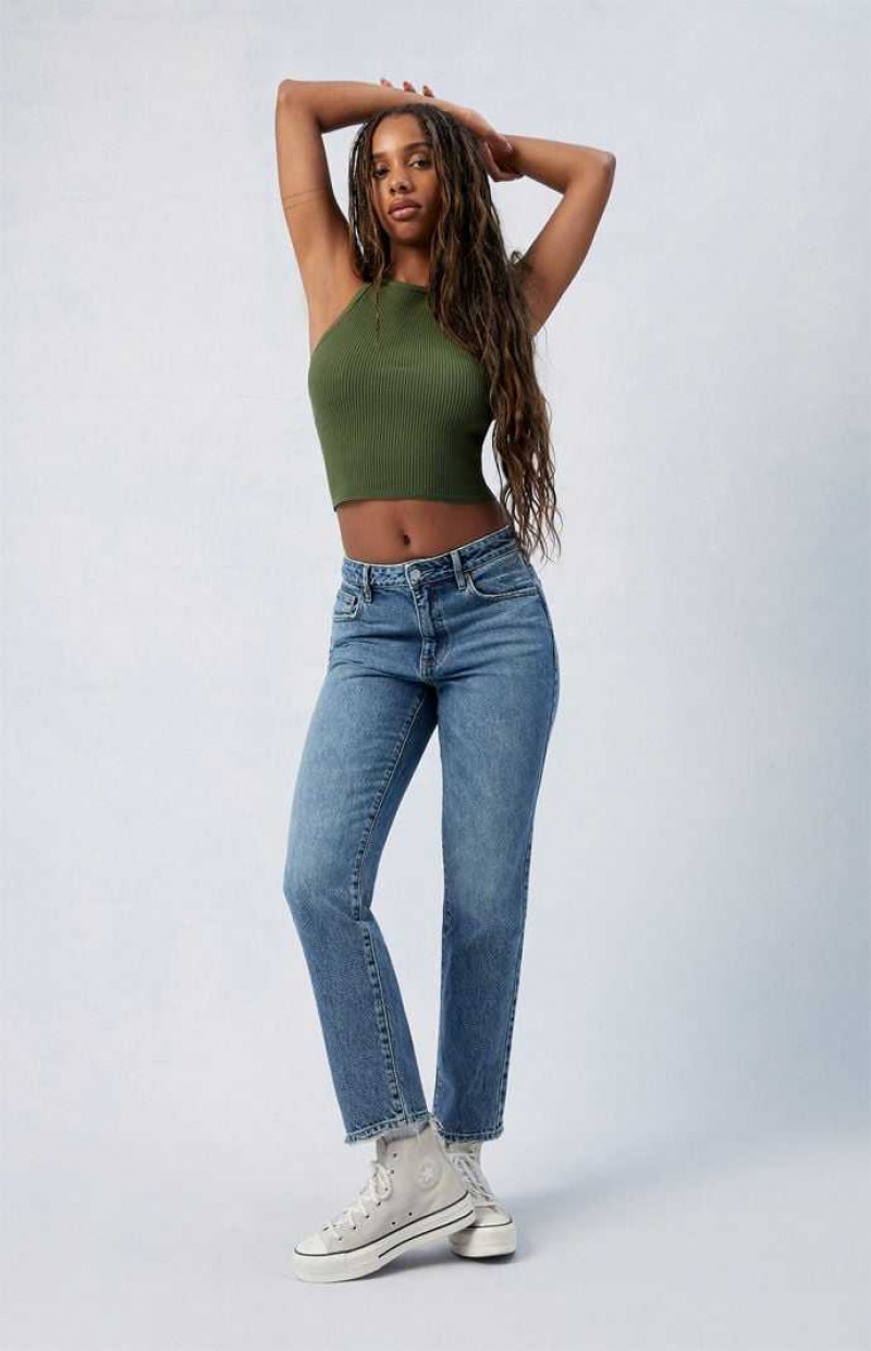 MEDIUM INDIGO PacSun Eco Medium Indigo Mom Jeans | UYFOBJT-71