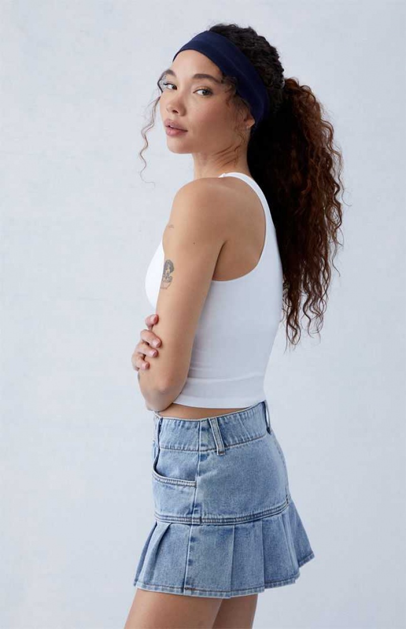 MEDIUM INDIGO PacSun Eco Medium Indigo Pleated Low Rise Denim Mini Skirt | GXRWJOL-04