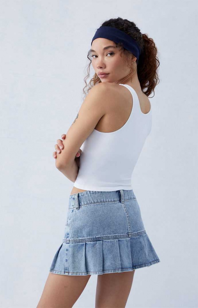 MEDIUM INDIGO PacSun Eco Medium Indigo Pleated Low Rise Denim Mini Skirt | GXRWJOL-04