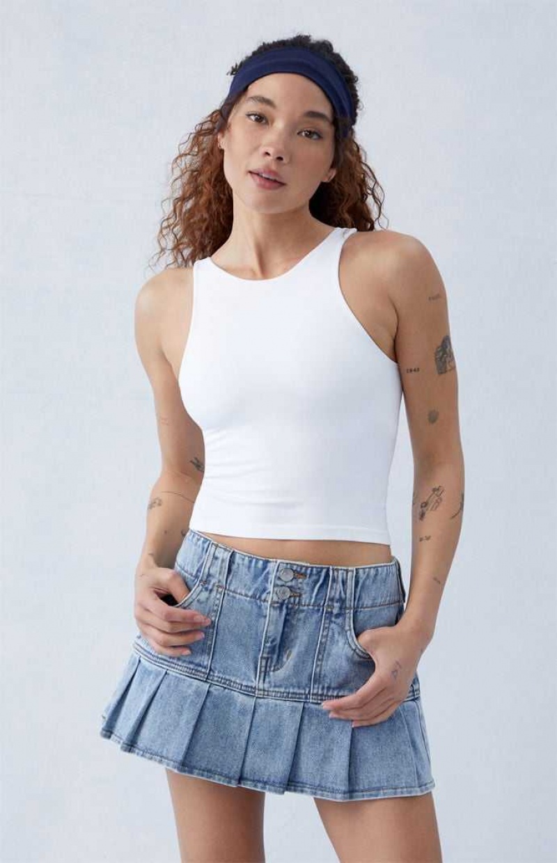 MEDIUM INDIGO PacSun Eco Medium Indigo Pleated Low Rise Denim Mini Skirt | GXRWJOL-04