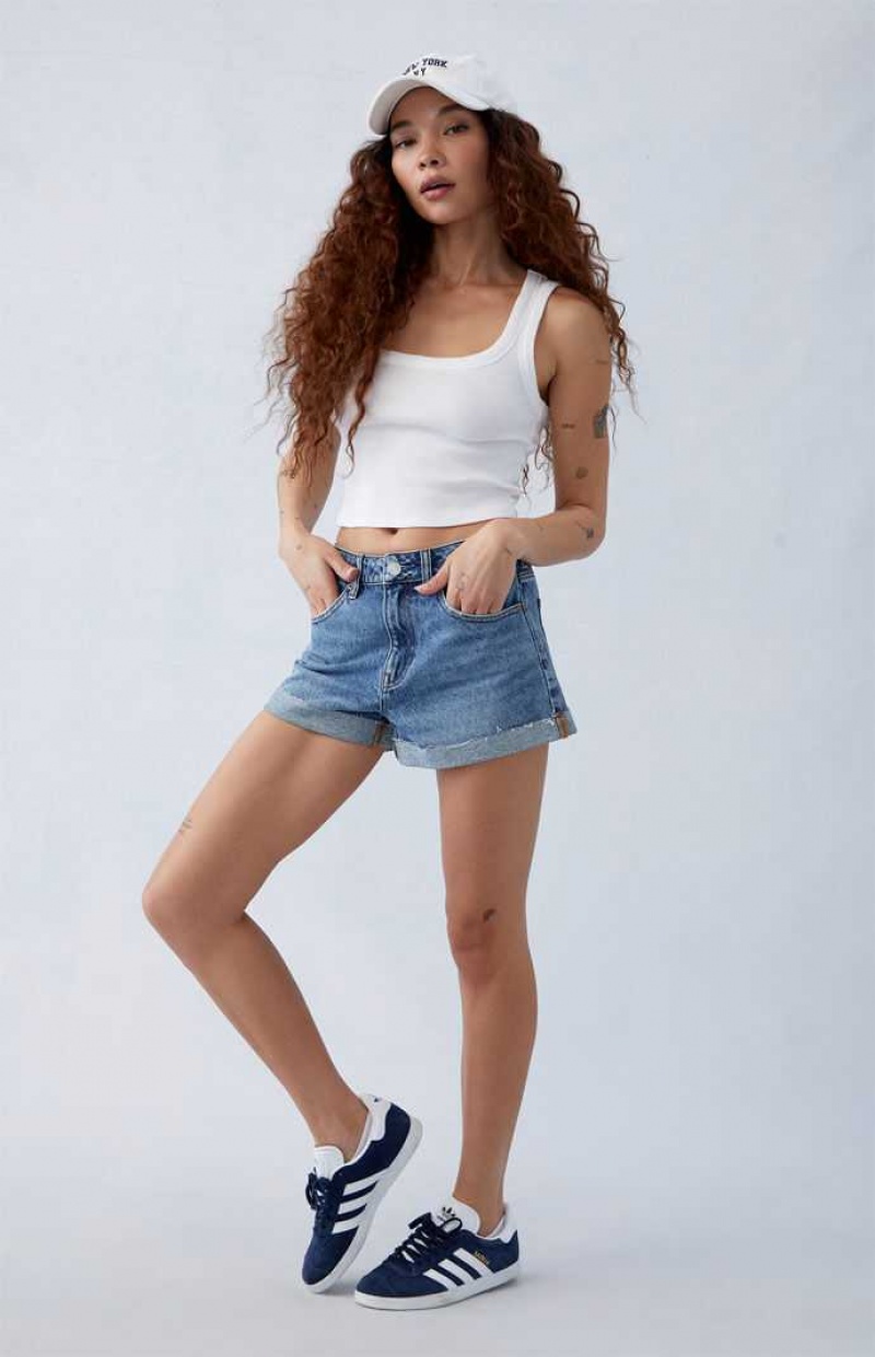 MEDIUM INDIGO PacSun Eco Medium Indigo Roll Cuff Denim Mom Shorts | POTCJNA-23