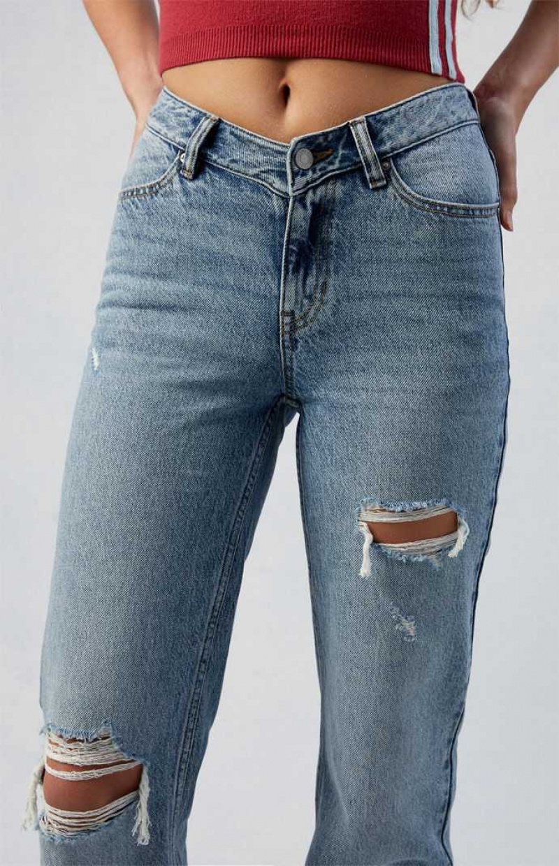 MEDIUM INDIGO PacSun Eco Medium Indigo Ripped V Dip '90s Boyfriend Jeans | EMRAFHO-52