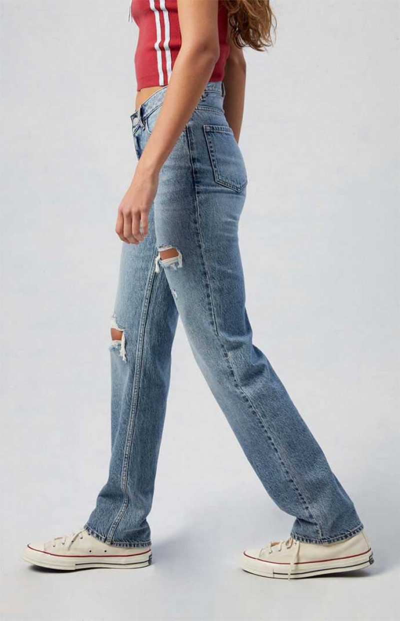 MEDIUM INDIGO PacSun Eco Medium Indigo Ripped V Dip '90s Boyfriend Jeans | EMRAFHO-52