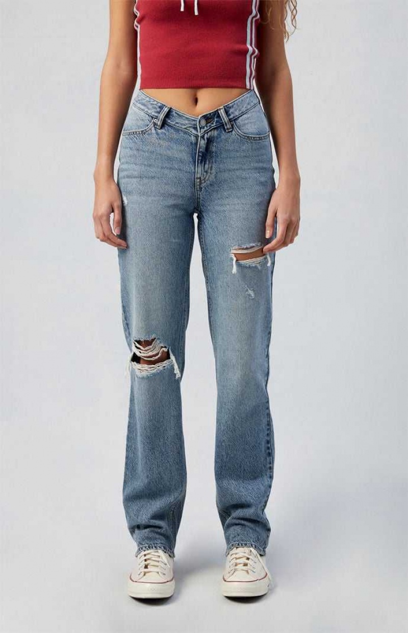 MEDIUM INDIGO PacSun Eco Medium Indigo Ripped V Dip \'90s Boyfriend Jeans | EMRAFHO-52