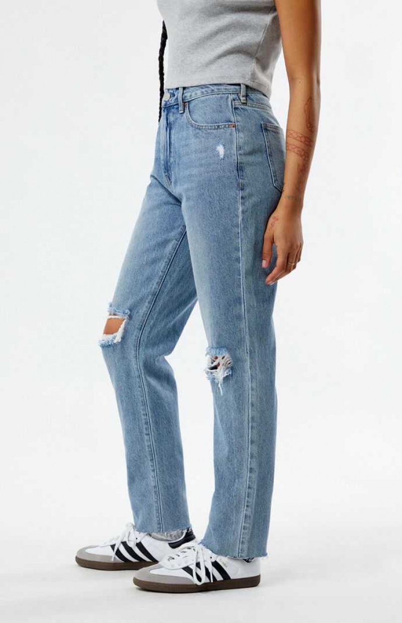 MEDIUM INDIGO PacSun Eco Medium Indigo Ripped Mom Jeans | TFQPNWA-67