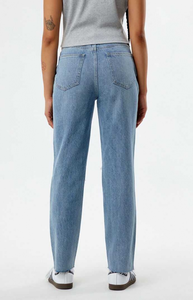 MEDIUM INDIGO PacSun Eco Medium Indigo Ripped Mom Jeans | TFQPNWA-67