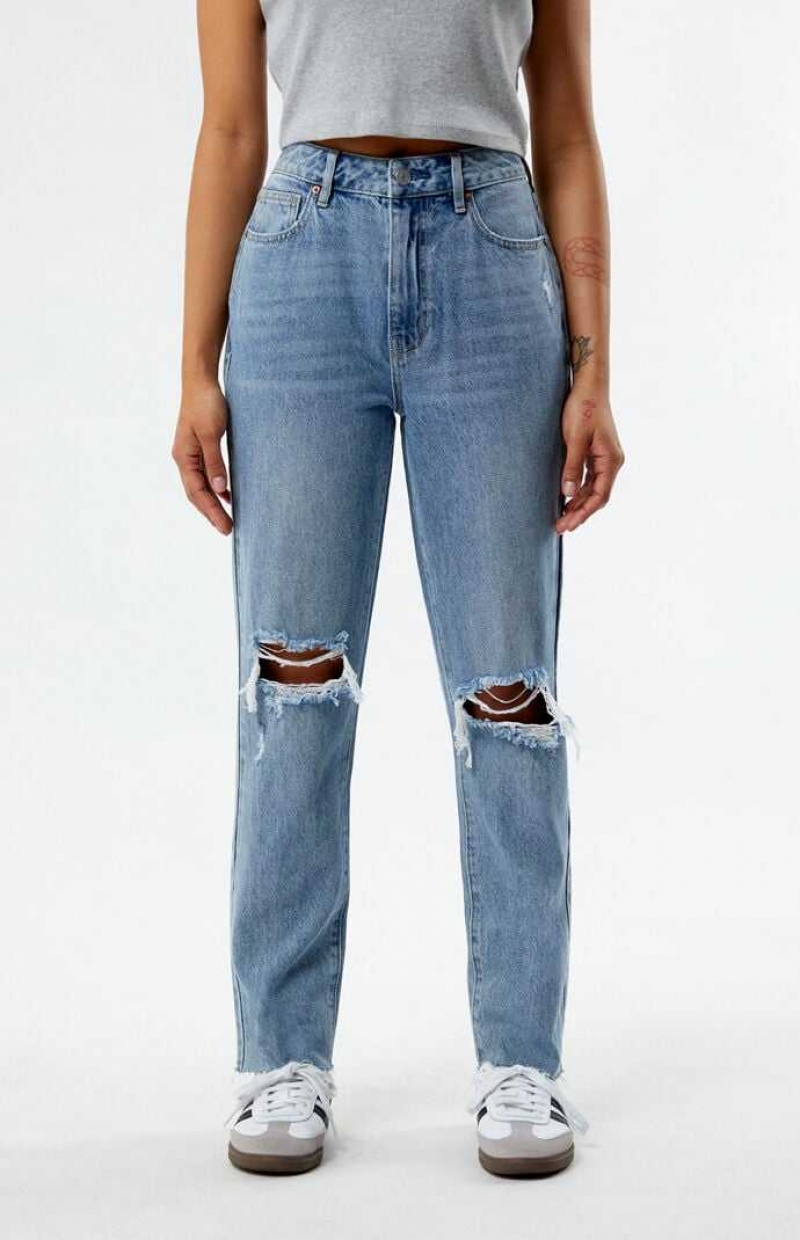 MEDIUM INDIGO PacSun Eco Medium Indigo Ripped Mom Jeans | TFQPNWA-67