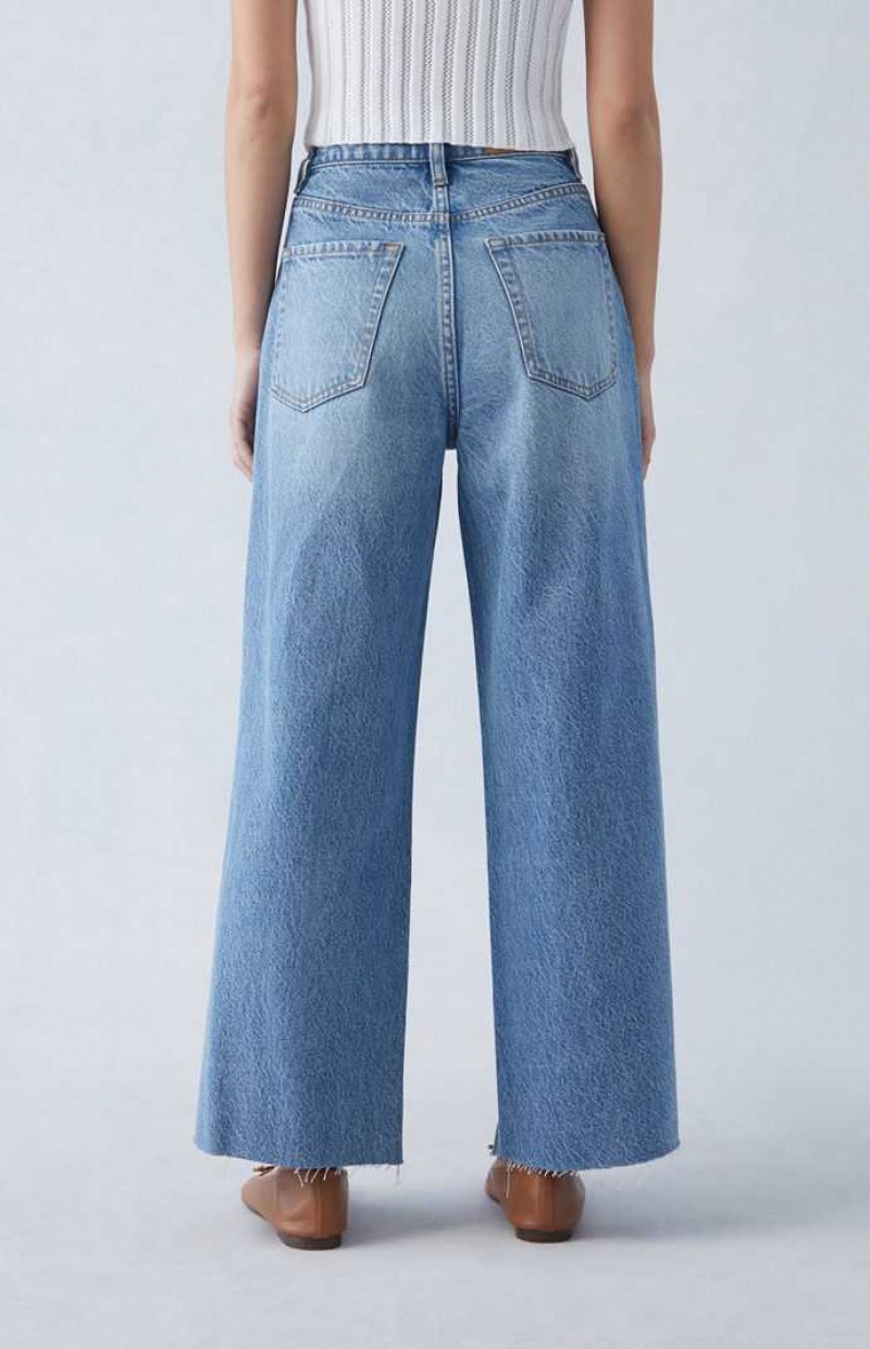 MEDIUM INDIGO PacSun Eco Medium Indigo Ripped Cropped Wide Leg Jeans | TILQFKM-17