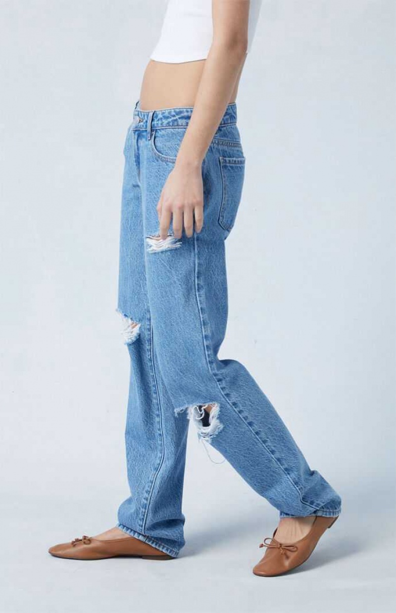 MEDIUM INDIGO PacSun Eco Medium Indigo Ripped Low Rise Straight Leg Jeans | WXDNIOK-76