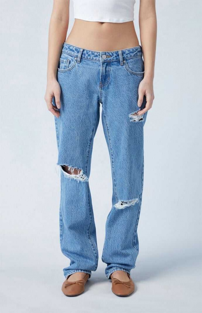 MEDIUM INDIGO PacSun Eco Medium Indigo Ripped Low Rise Straight Leg Jeans | WXDNIOK-76