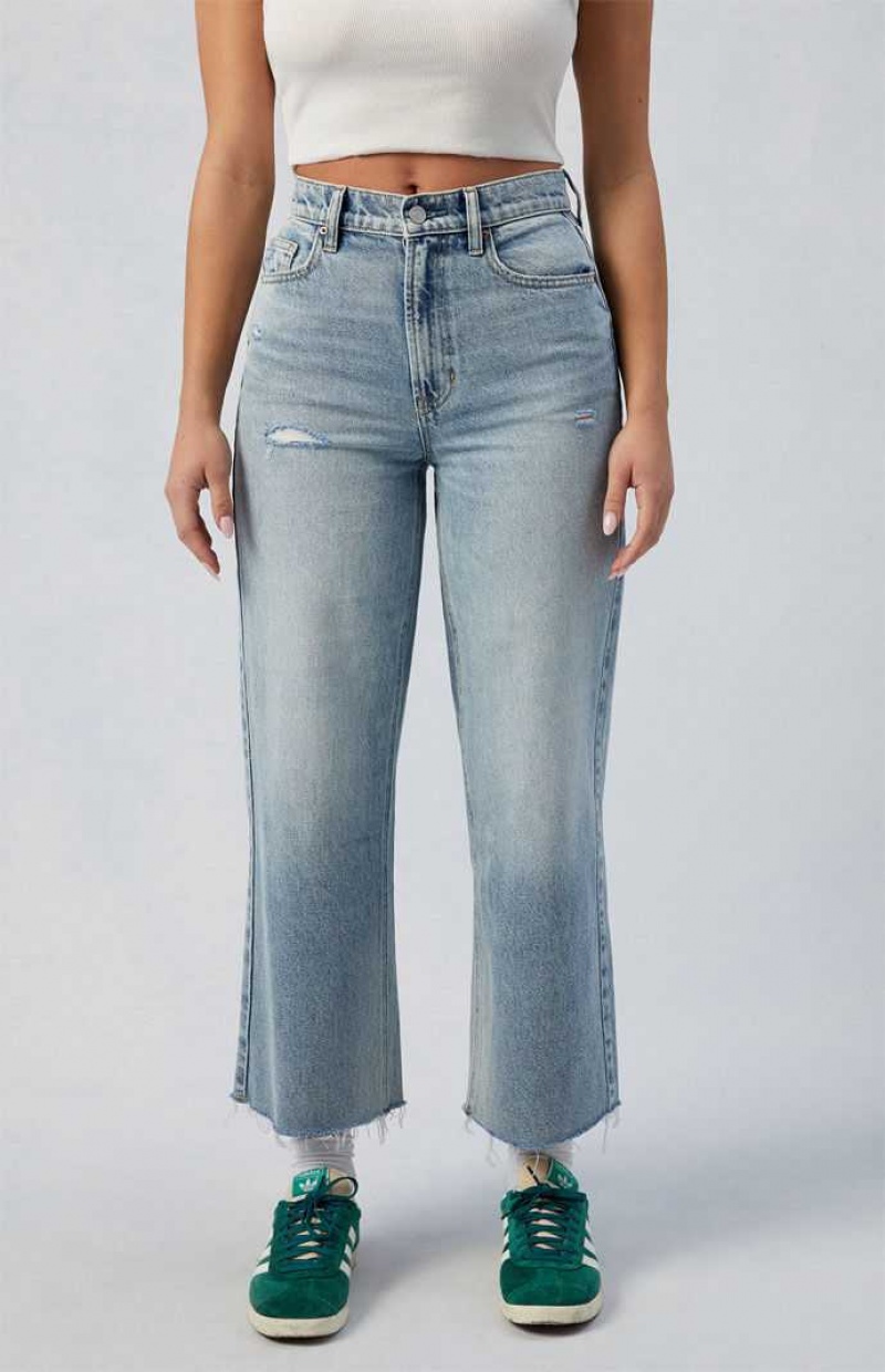 MEDIUM INDIGO PacSun Eco Medium Indigo Ripped Nora Cropped Wide Leg Jeans | ARHVCQK-26