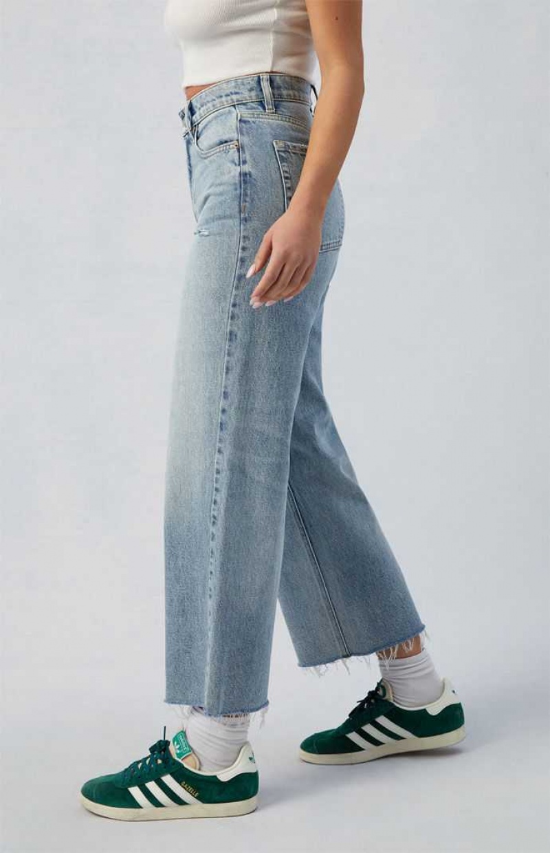 MEDIUM INDIGO PacSun Eco Medium Indigo Ripped Nora Cropped Wide Leg Jeans | ARHVCQK-26