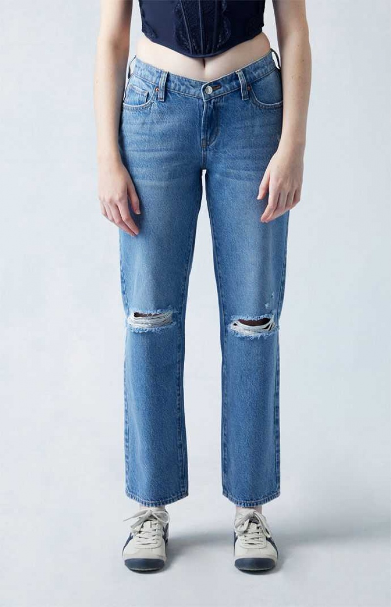 MEDIUM INDIGO PacSun Eco Medium Indigo V-Dip Ripped '90s Straight Leg Jeans | WQAPJEB-34