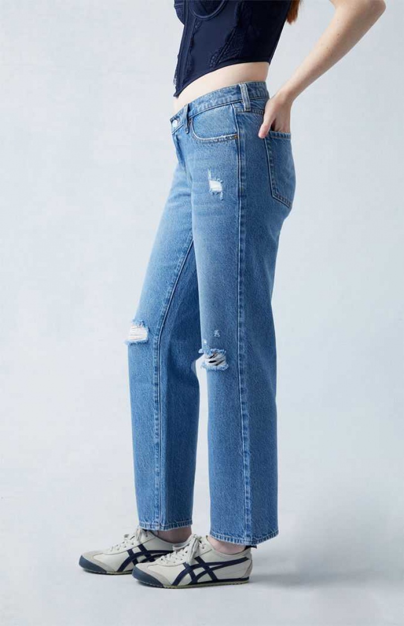 MEDIUM INDIGO PacSun Eco Medium Indigo V-Dip Ripped '90s Straight Leg Jeans | WQAPJEB-34