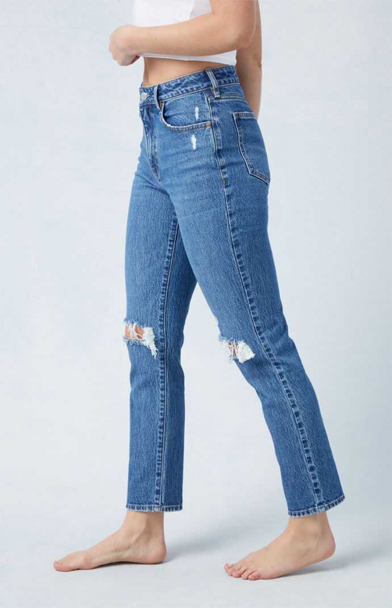 MEDIUM INDIGO PacSun Eco Stretch Dark Indigo Ripped Mom Jeans | AOGRXCT-15