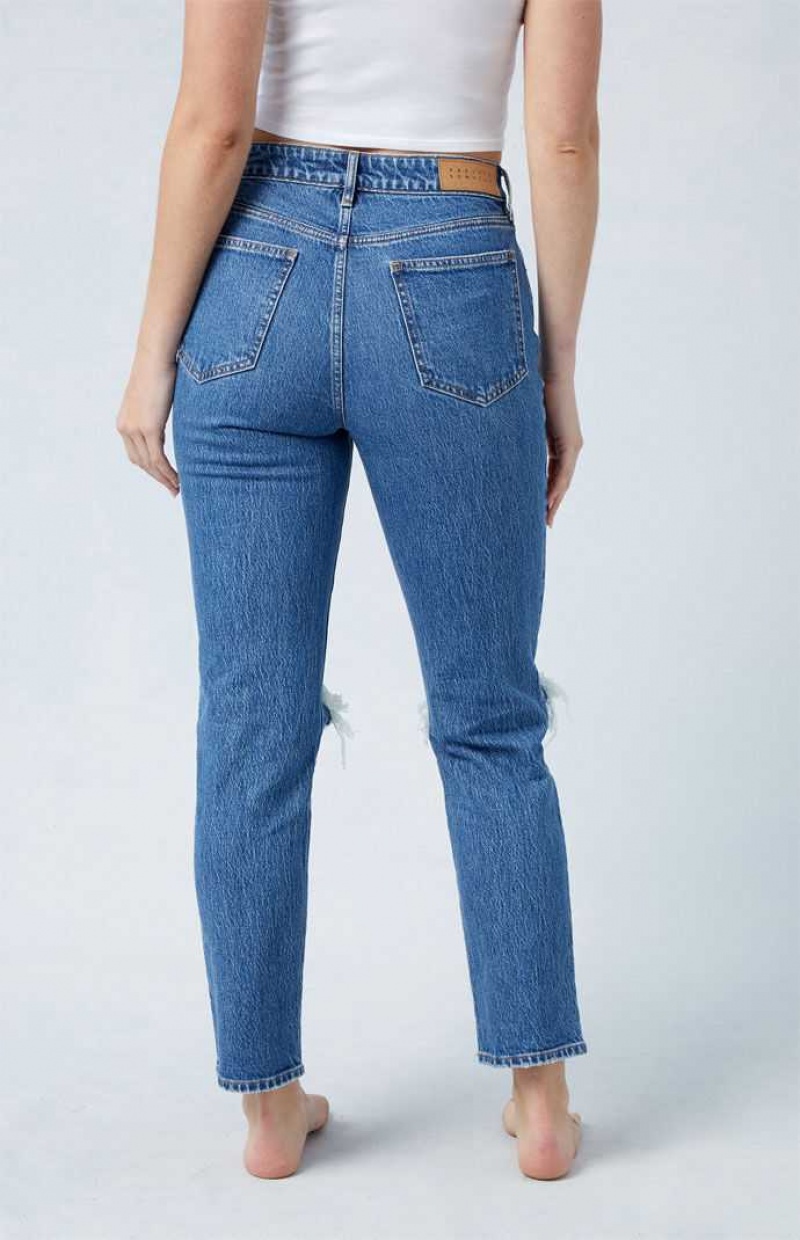 MEDIUM INDIGO PacSun Eco Stretch Dark Indigo Ripped Mom Jeans | AOGRXCT-15