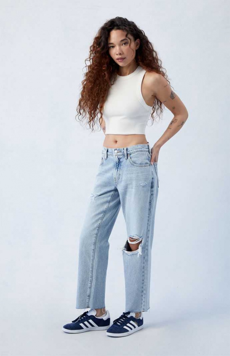 MEDIUM INDIGO PacSun Eco Stretch Light Blue Ripped '90s Straight Leg Jeans | INGVKYH-90