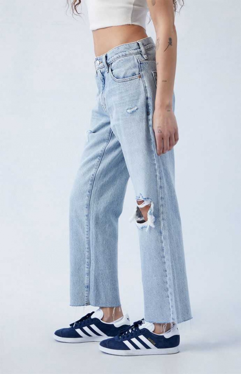 MEDIUM INDIGO PacSun Eco Stretch Light Blue Ripped '90s Straight Leg Jeans | INGVKYH-90