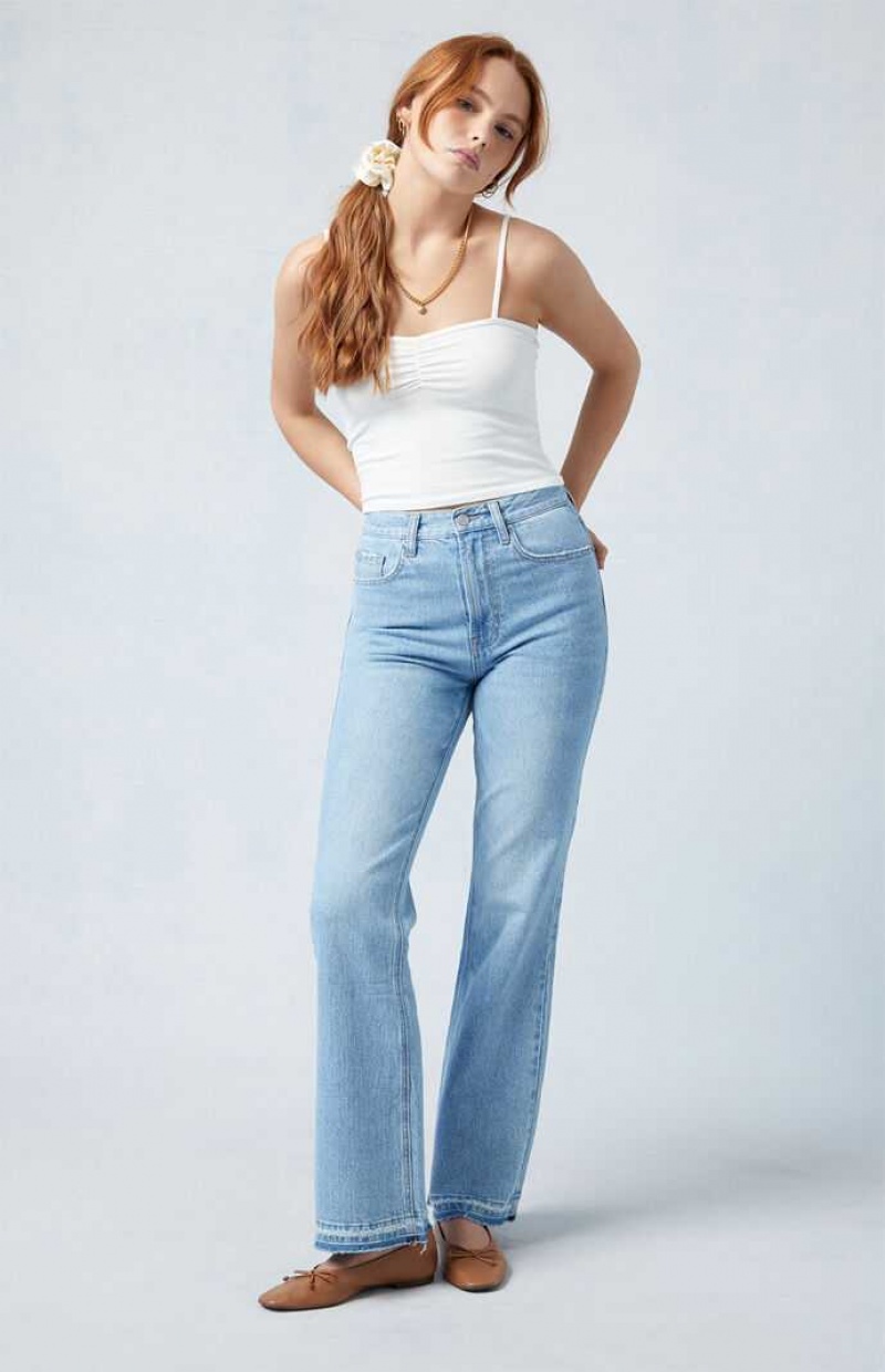 MEDIUM INDIGO PacSun Eco Stretch Light Indigo High Waisted Bootcut Jeans | PVKWLYT-98