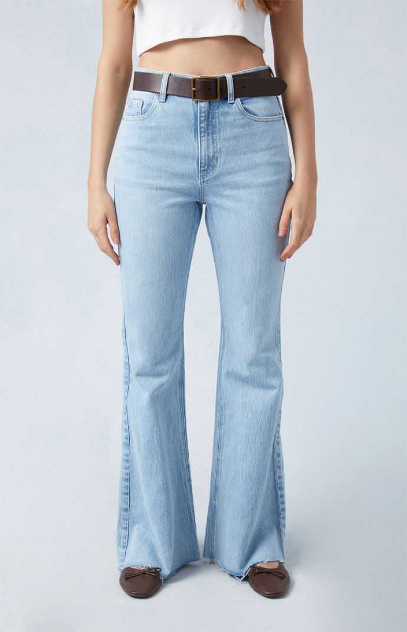 MEDIUM INDIGO PacSun Eco Stretch Light Indigo High Waisted Flare Jeans | QCDTEJP-35