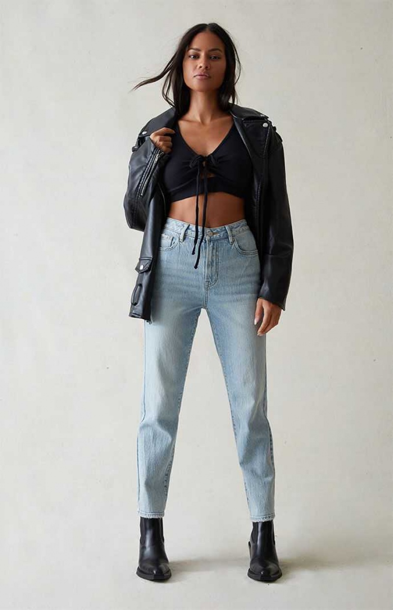 MEDIUM INDIGO PacSun Eco Stretch Light Indigo Curve Straight Leg Jeans | XUFILHC-92