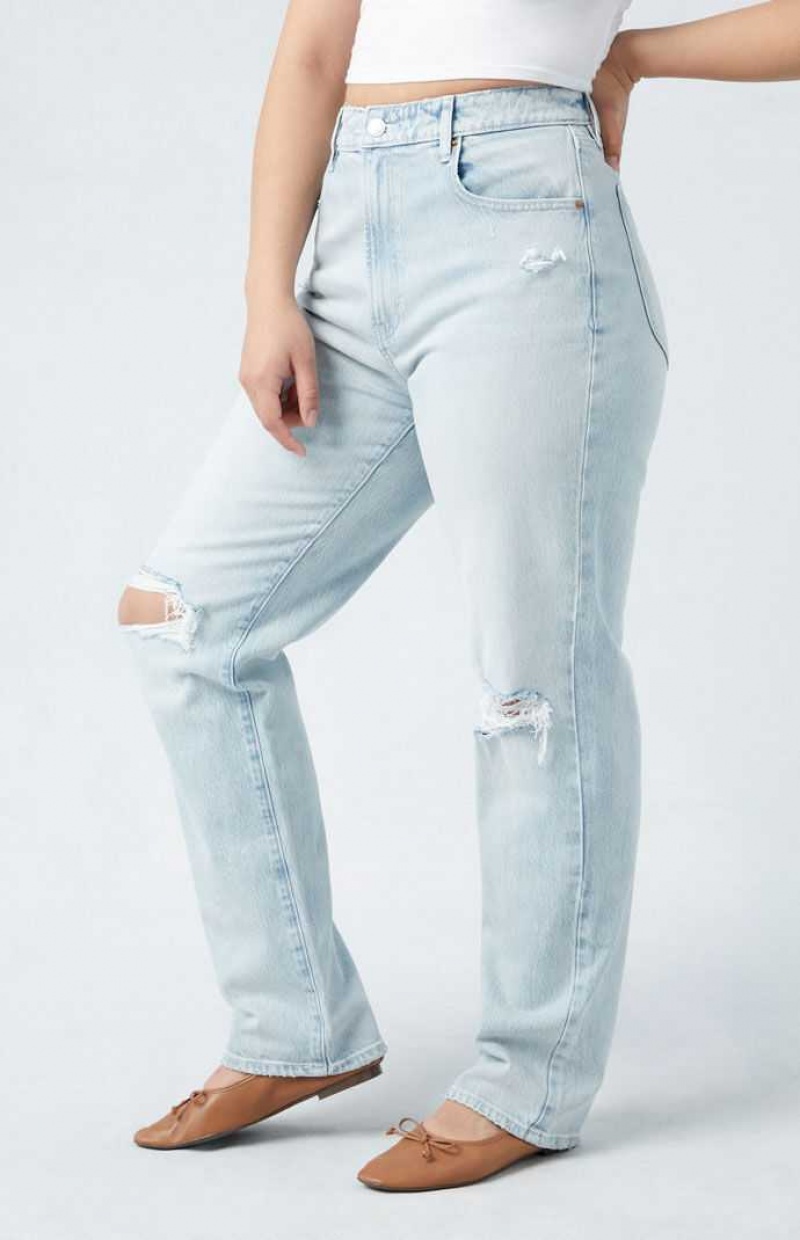 MEDIUM INDIGO PacSun Eco Stretch Light Indigo Ripped Curve Dad Jeans | LHKDVBG-26