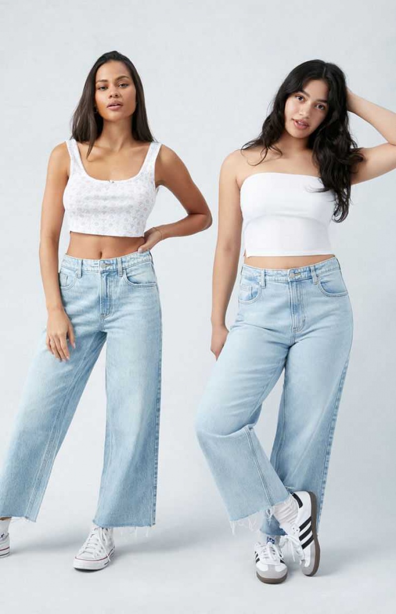 MEDIUM INDIGO PacSun Eco Stretch Light Indigo Curve Cropped Wide Leg Jeans | YNGOAUR-72