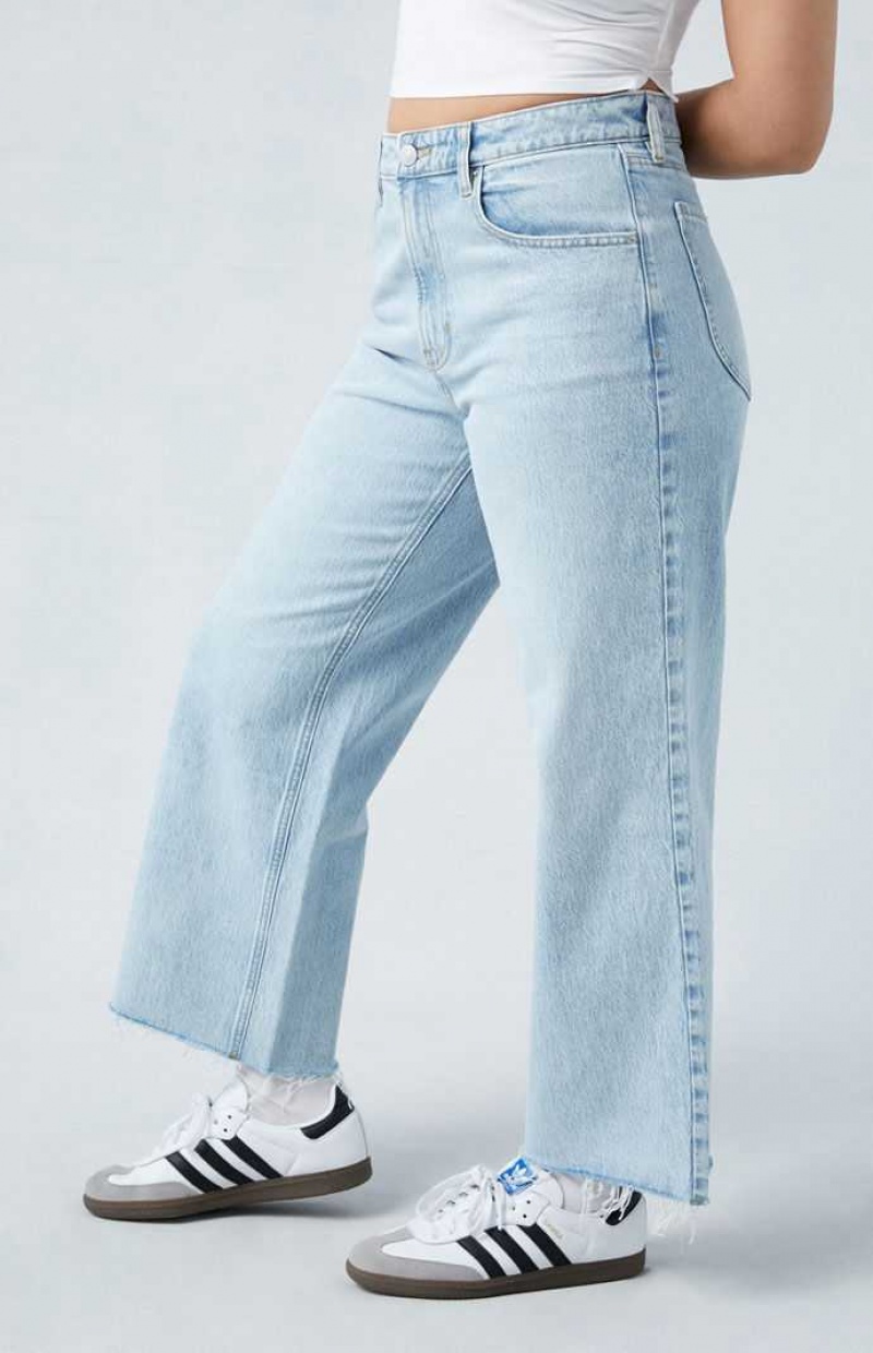 MEDIUM INDIGO PacSun Eco Stretch Light Indigo Curve Cropped Wide Leg Jeans | YNGOAUR-72