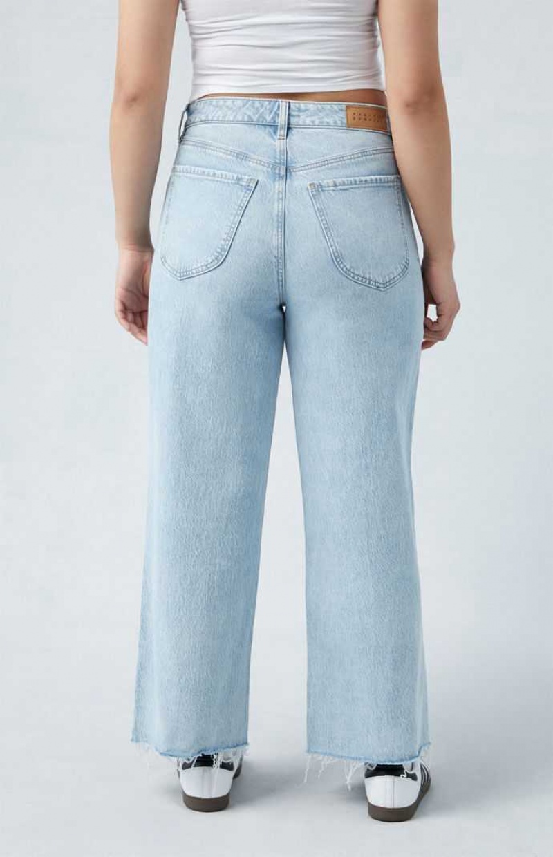 MEDIUM INDIGO PacSun Eco Stretch Light Indigo Curve Cropped Wide Leg Jeans | YNGOAUR-72