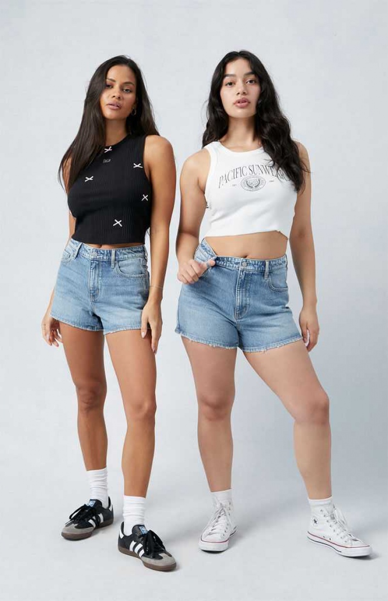 MEDIUM INDIGO PacSun Eco Stretch Medium Indigo Curve High Waisted Denim Festival Shorts | OEKNYHB-89