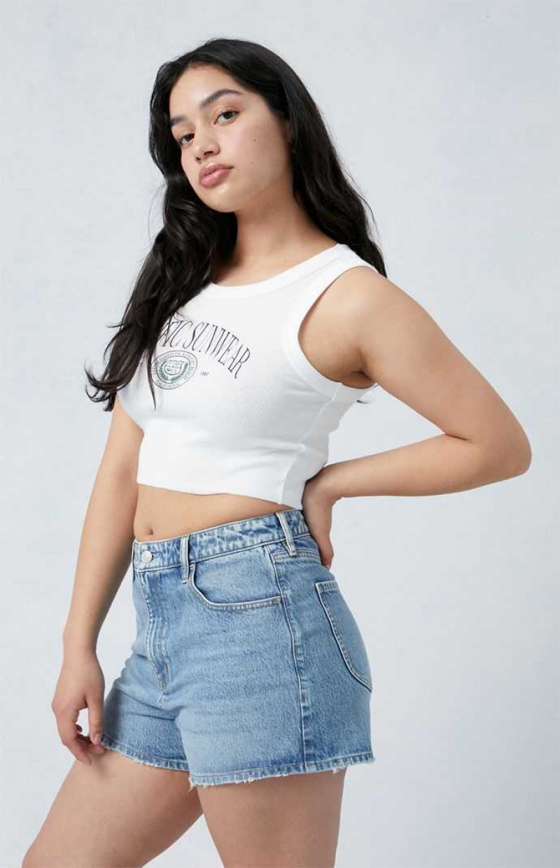 MEDIUM INDIGO PacSun Eco Stretch Medium Indigo Curve High Waisted Denim Festival Shorts | OEKNYHB-89