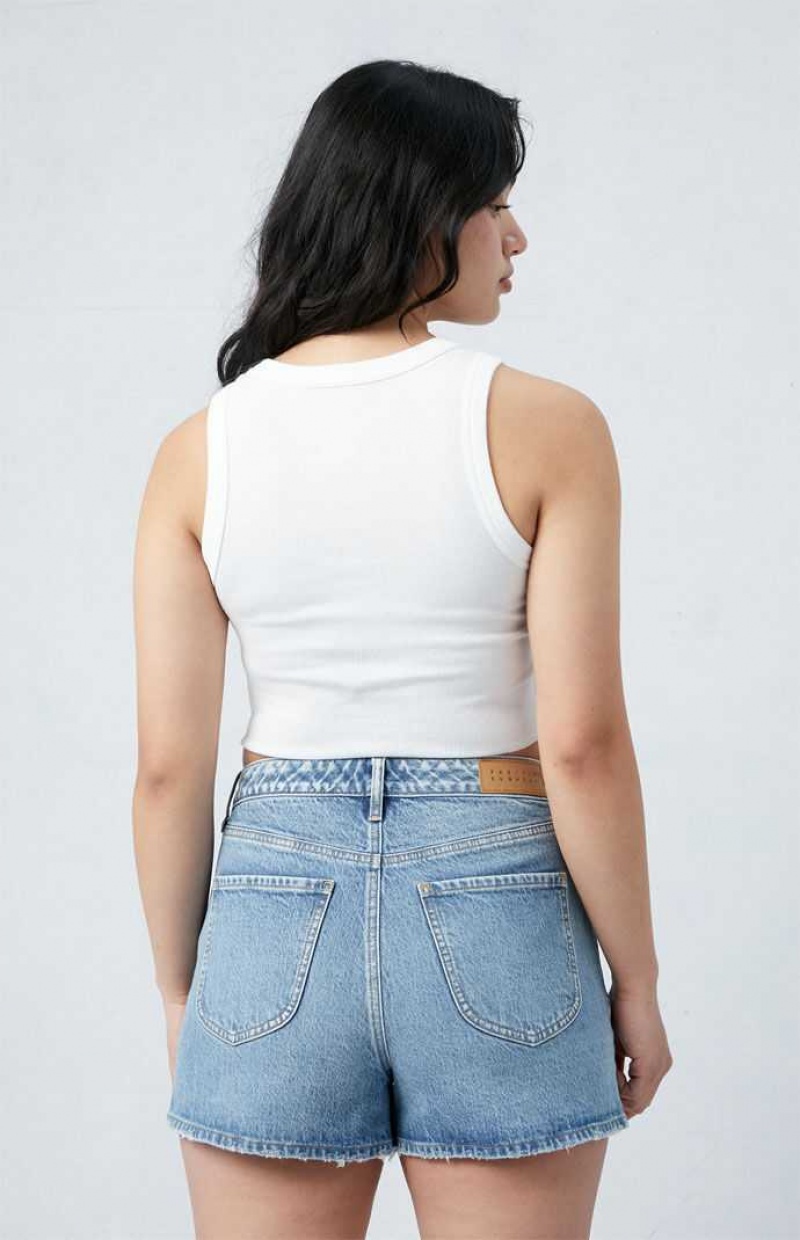 MEDIUM INDIGO PacSun Eco Stretch Medium Indigo Curve High Waisted Denim Festival Shorts | OEKNYHB-89