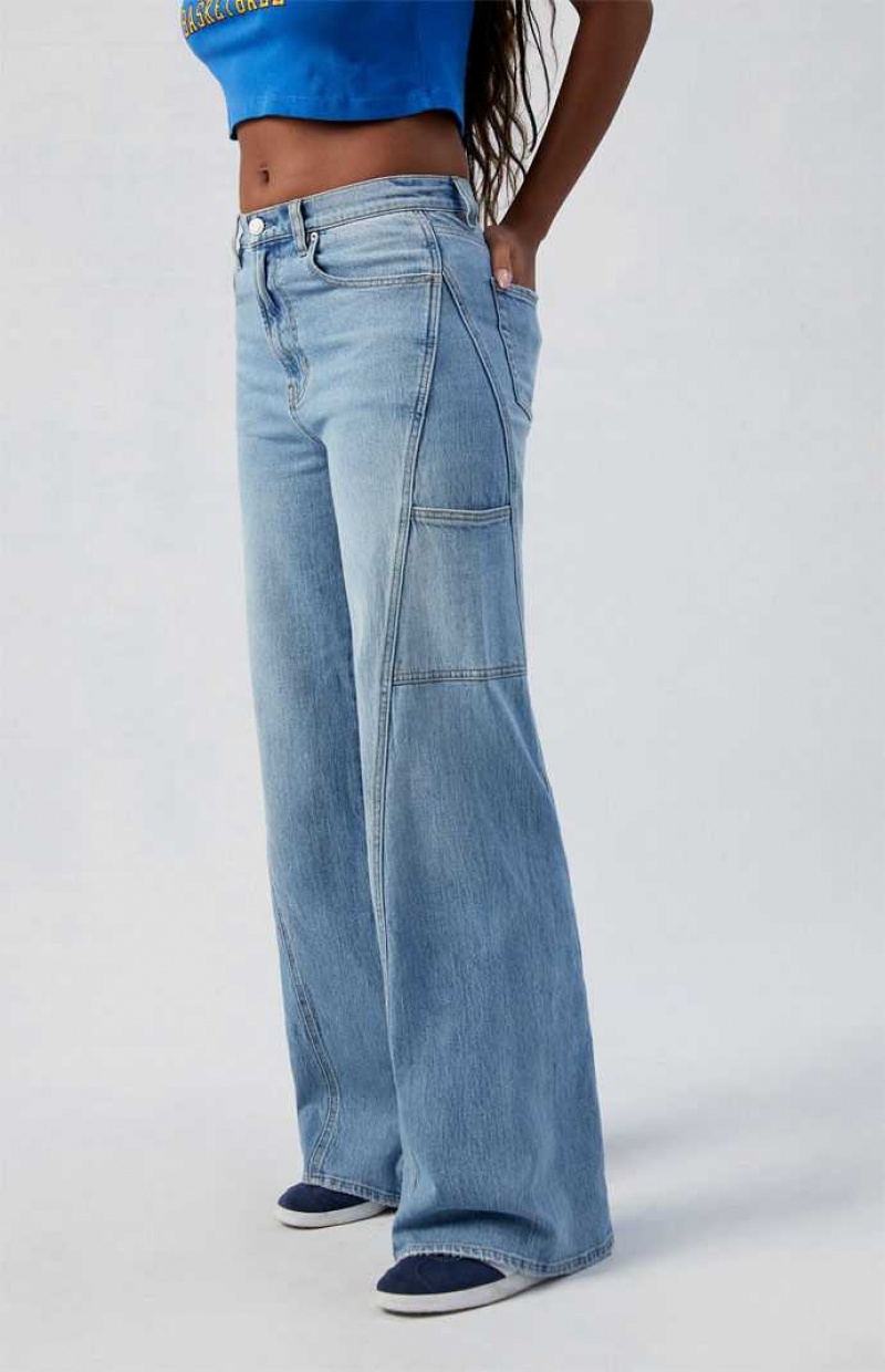 MEDIUM INDIGO PacSun Eco Stretch Medium Indigo Paneled Wide Leg Jeans | SETLVHY-71