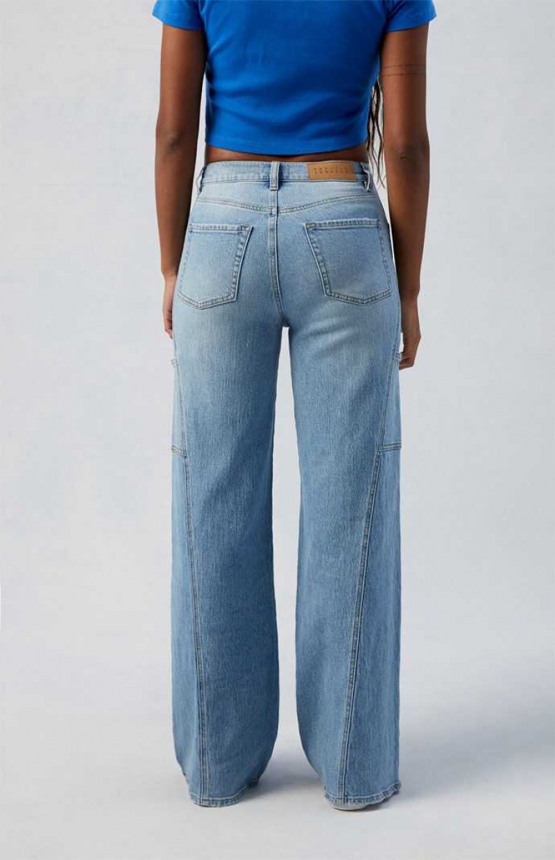 MEDIUM INDIGO PacSun Eco Stretch Medium Indigo Paneled Wide Leg Jeans | SETLVHY-71