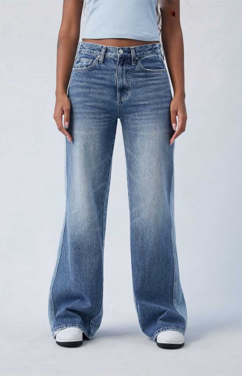 MEDIUM INDIGO PacSun Eco Two-Tone Mid Rise Baggy Jeans | UVINJHD-29