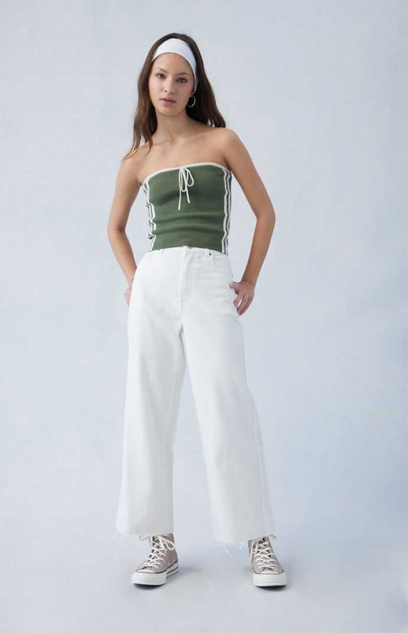 MEDIUM INDIGO PacSun Eco White Cropped Wide Leg Jeans | ANKRTCU-45