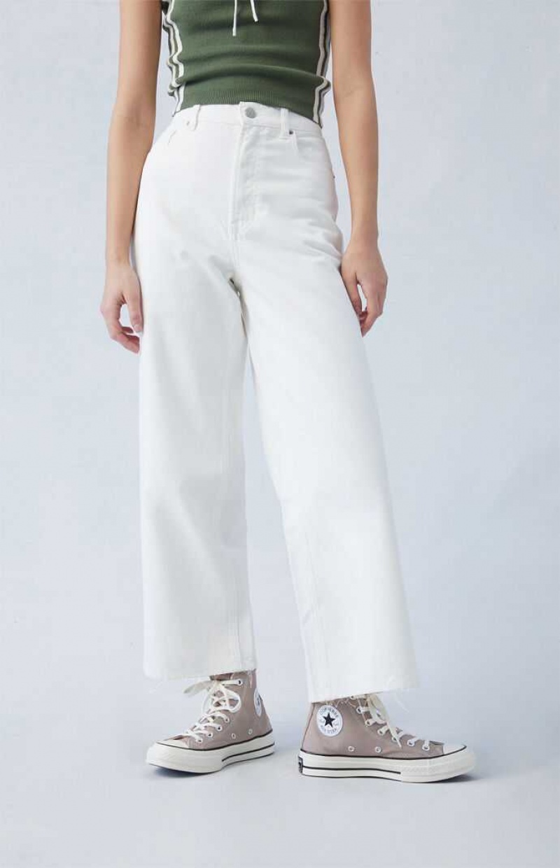 MEDIUM INDIGO PacSun Eco White Cropped Wide Leg Jeans | ANKRTCU-45