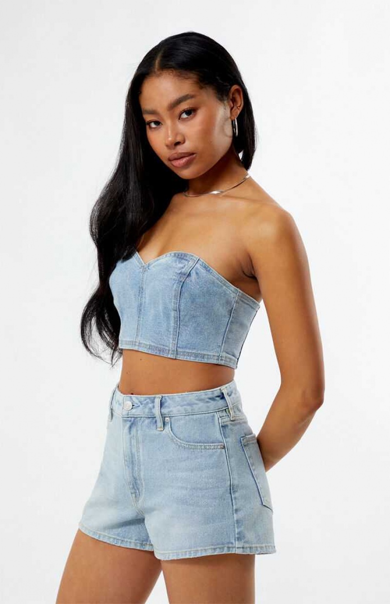 MEDIUM INDIGO PacSun Glitter Frost Denim Tube Top | IUHZFNX-16