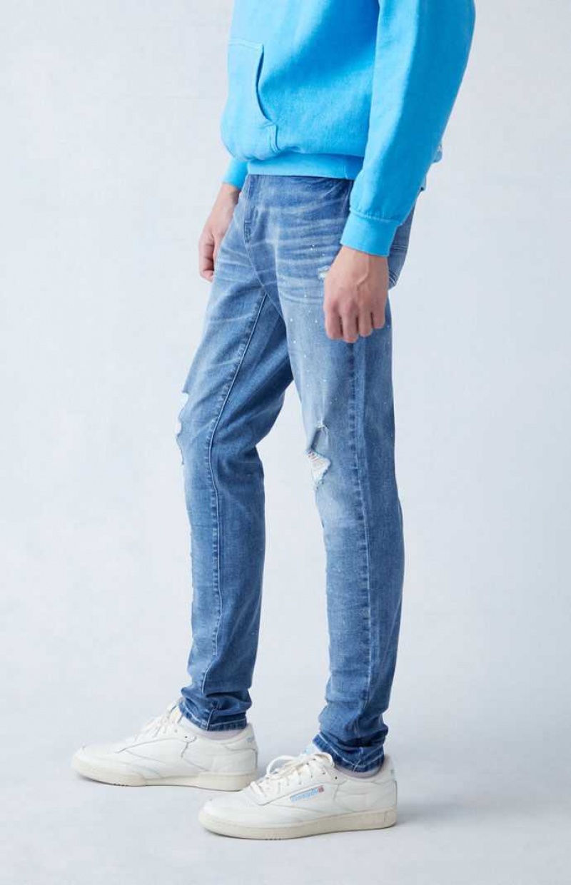 MEDIUM INDIGO PacSun High Stretch Indigo Stacked Skinny Ripped Jeans | AWIXBMC-75