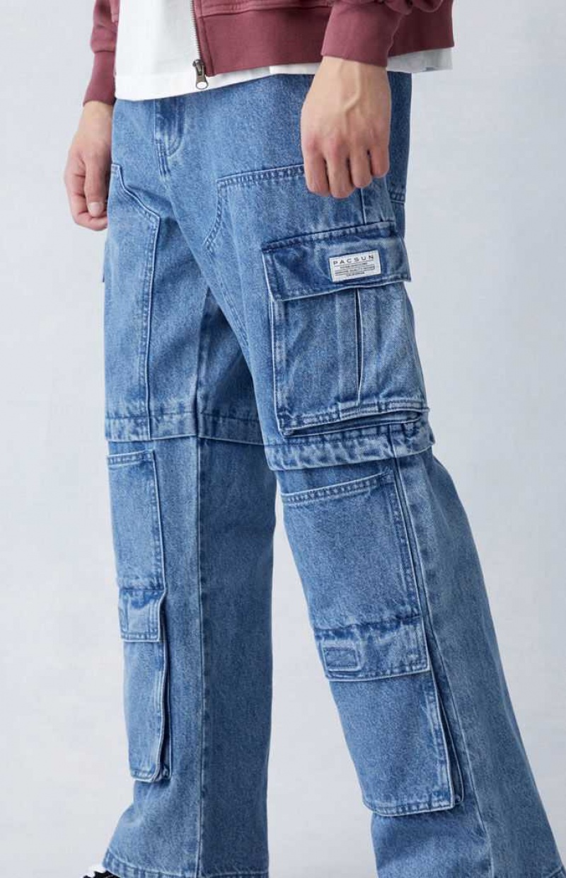 MEDIUM INDIGO PacSun Indigo Baggy Cargo Jeans | PMKWXNL-16