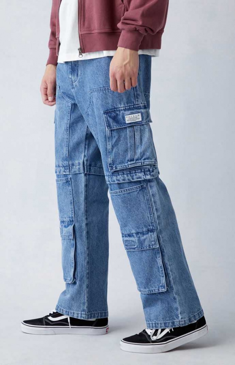 MEDIUM INDIGO PacSun Indigo Baggy Cargo Jeans | PMKWXNL-16