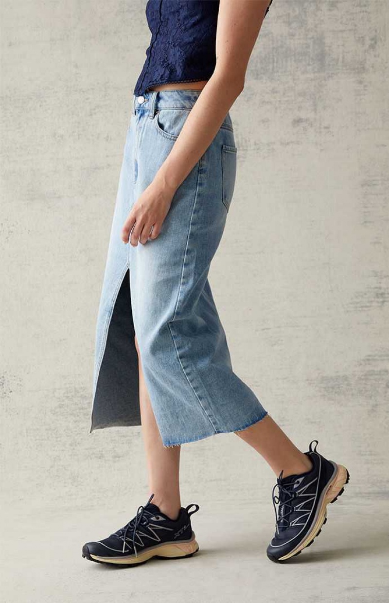 MEDIUM INDIGO PacSun Light Blue Denim Midi Skirt | YRICAUG-58