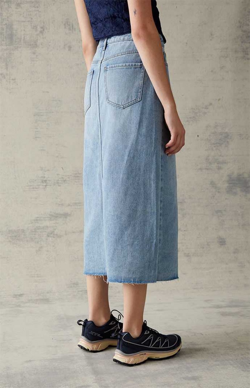 MEDIUM INDIGO PacSun Light Blue Denim Midi Skirt | YRICAUG-58