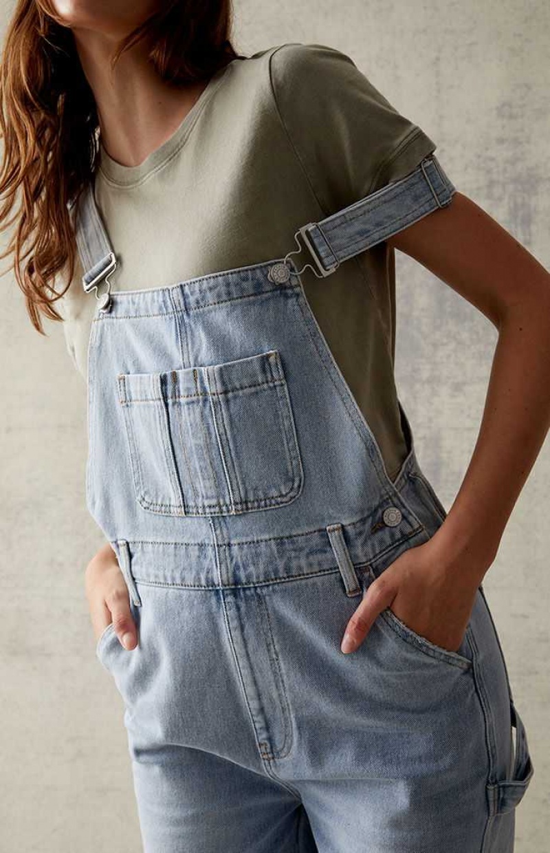 MEDIUM INDIGO PacSun Light Blue Denim Overalls | IKXEMVW-94