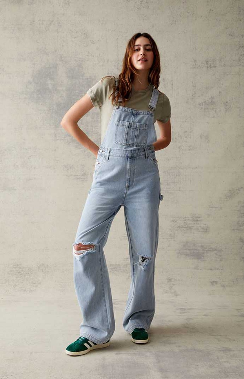 MEDIUM INDIGO PacSun Light Blue Denim Overalls | IKXEMVW-94