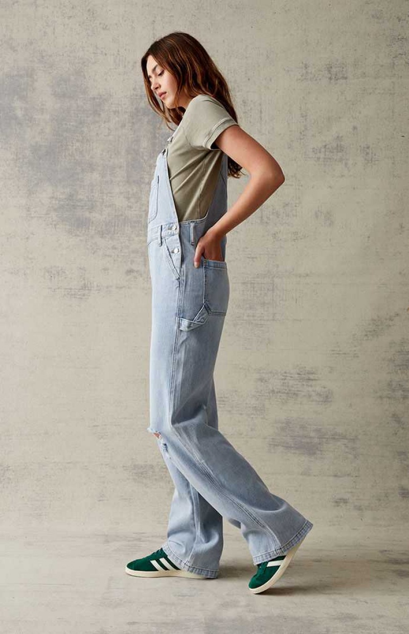 MEDIUM INDIGO PacSun Light Blue Denim Overalls | IKXEMVW-94