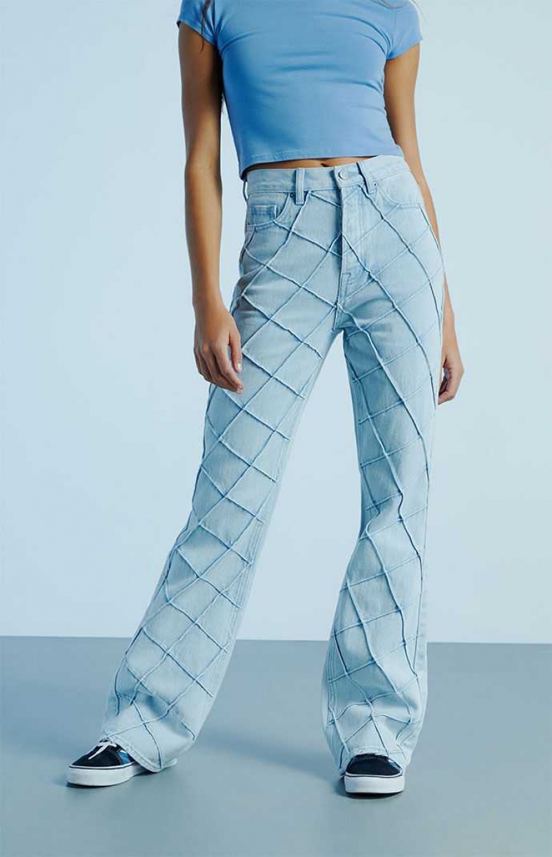 MEDIUM INDIGO PacSun Light Blue Pintuck High Waisted Bootcut Jeans | OPBZDAK-71